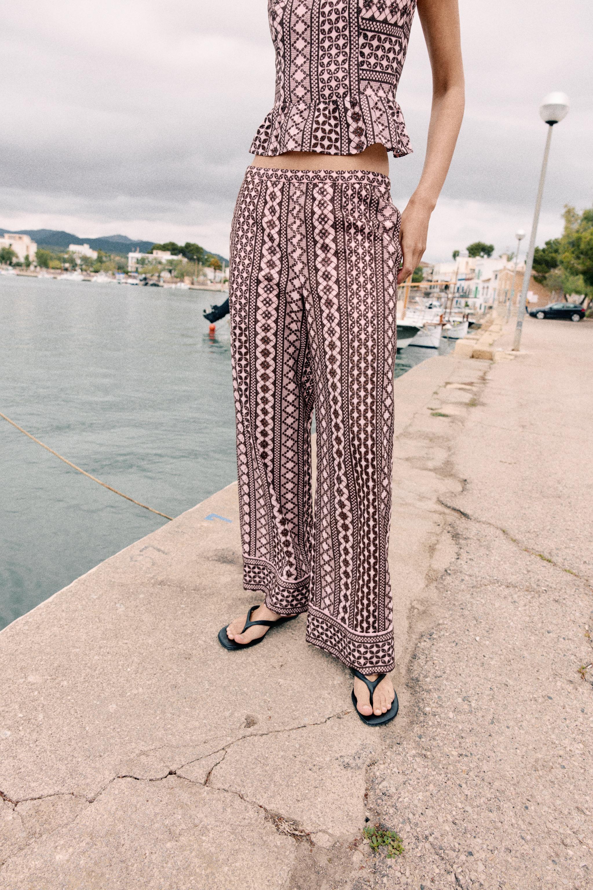 WIDE LEG PANTS WITH OPENWORK EMBROIDERY